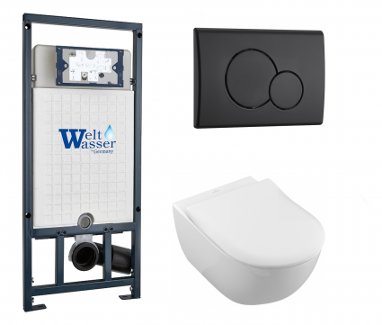 Комплект 3 в 1 инсталляция WeltWasser WW Marberg 507 + Унитаз подвесной Villeroy & Boch Subway 2.0 5614R201 с кнопкой черной RD
