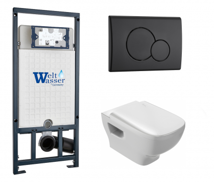 Комплект 3 в 1 инсталляция WeltWasser WW Marberg 507 + Унитаз подвесной Jacob Delafon Struktura EDE102-00 с кнопкой черной RD