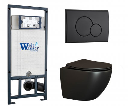 Комплект 3 в 1 инсталляция WeltWasser WW Marberg 507 + Унитаз подвесной Ceramica Nova Metropol CN4002MB черный с кнопкой черной RD