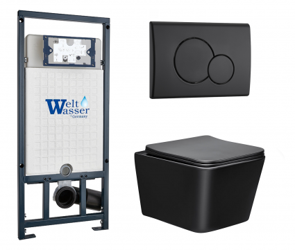 Комплект 3 в 1 инсталляция WeltWasser WW Marberg 507 + Унитаз подвесной Vincea Q-Line VT1-12MB черный с кнопкой черной RD