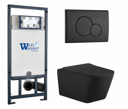Комплект 3 в 1 инсталляция WeltWasser WW Marberg 507 + Унитаз подвесной Aquanet Tavr-W BW 287011 черный с кнопкой черной RD