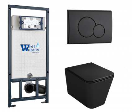Комплект 3 в 1 инсталляция WeltWasser WW Marberg 507 + Унитаз подвесной Owl 1975 Ruta-H OWLT190404 черный с кнопкой черной RD