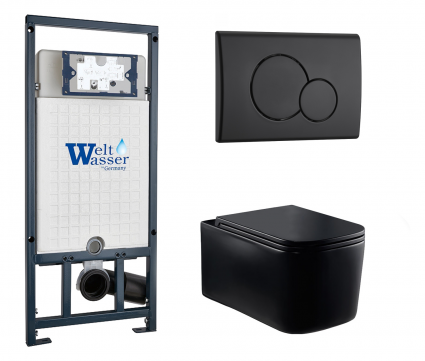 Комплект 3 в 1 инсталляция WeltWasser WW Marberg 507 + Унитаз подвесной Vincea Ultra Rimless VT1-32MB черный с кнопкой черной RD