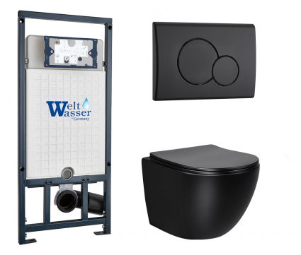 Комплект 3 в 1 инсталляция WeltWasser WW Marberg 507 + Унитаз подвесной Vincea Globo VT1-14SMB черный с кнопкой черной RD
