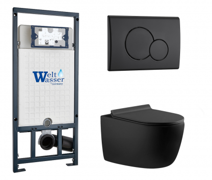 Комплект 3 в 1 инсталляция WeltWasser WW Marberg 507 + Унитаз подвесной Aquanet Cetus 287008 черный с кнопкой черной RD