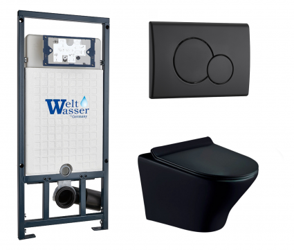 Комплект 3 в 1 инсталляция WeltWasser WW Marberg 507 + Унитаз подвесной Esbano Aster ESUPASTEBM с кнопкой черной RD