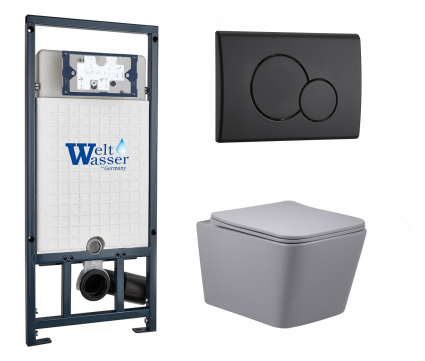 Комплект 3 в 1 инсталляция WeltWasser WW Marberg 507 + Унитаз подвесной Vincea Q-Line VT1-12MG серый с кнопкой черной RD