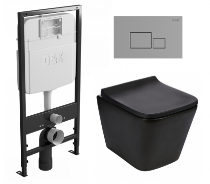 Комплект 3 в 1 инсталляция D&K DI8055119 + Унитаз подвесной WeltWasser Gelbach 043 MT-BL + Кнопка прямоугольная хром