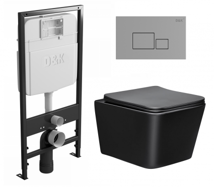 Комплект 3 в 1 инсталляция D&K DI8055119 + Унитаз подвесной Vincea Q-Line VT1-12MB + Кнопка прямоугольная хром