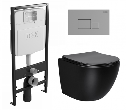 Комплект 3 в 1 инсталляция D&K DI8055119 + Унитаз подвесной Vincea Globo VT1-14MB + Кнопка прямоугольная хром