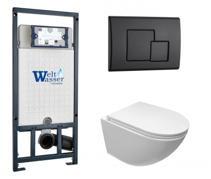 Комплект 3 в 1 инсталляция WeltWasser WW Marberg 507 + Подвесной унитаз CeruttiSpa Sella aria CT7183 с кнопкой черной SE