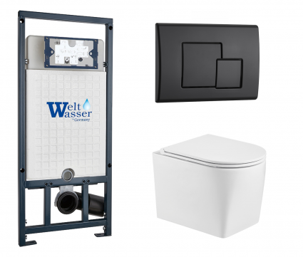 Комплект 3 в 1 инсталляция WeltWasser WW Marberg 507 + Подвесной унитаз WeltWasser Nesenbach 004 GL-WT с кнопкой черной SE