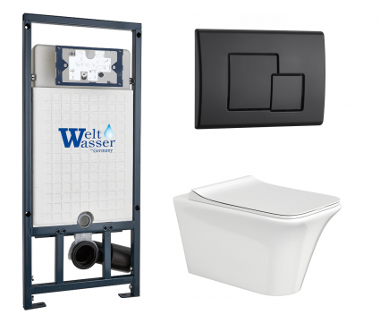 Комплект 3 в 1 инсталляция WeltWasser WW Marberg 507 + Подвесной унитаз CeruttiSpa Nivolet Aria 9034 с кнопкой черной SE