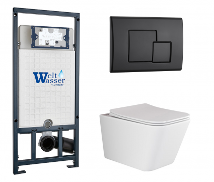 Комплект 3 в 1 инсталляция WeltWasser WW Marberg 507 + Подвесной унитаз Ceramica Nova Metric Rimless CN3007 с кнопкой черной SE