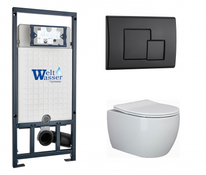 Комплект 3 в 1 инсталляция WeltWasser WW Marberg 507 + Подвесной унитаз Ceramica Nova Play CN3001 с кнопкой черной SE
