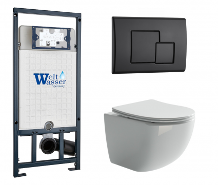Комплект 3 в 1 инсталляция WeltWasser WW Marberg 507 + Подвесной унитаз Ceramica Nova Forma CN3009 с кнопкой черной SE