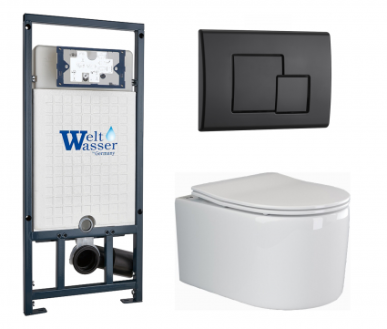 Комплект 3 в 1 инсталляция WeltWasser WW Marberg 507 + Подвесной унитаз Ceramica Nova Moments CN3003 с кнопкой черной SE