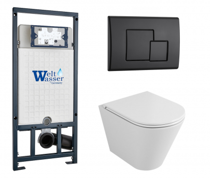 Комплект 3 в 1 инсталляция WeltWasser WW Marberg 507 + Подвесной унитаз Owl 1975 Ruta-H OWLT190304 с кнопкой черной SE