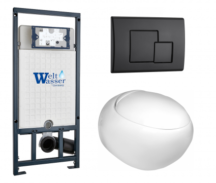 Комплект 3 в 1 инсталляция WeltWasser WW Marberg 507 + Подвесной унитаз WeltWasser Jeckenbach с кнопкой черной SE