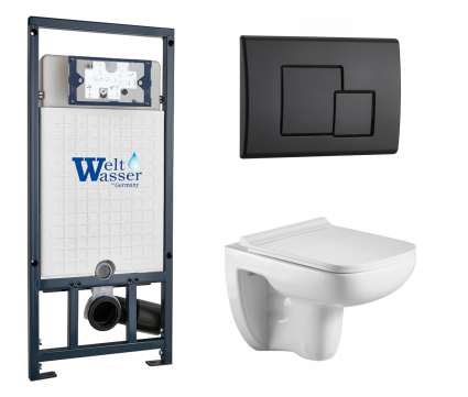 Комплект 3 в 1 инсталляция WeltWasser WW Marberg 507 + Подвесной унитаз WeltWasser Kehlbach 004 GL-WT с кнопкой черной SE