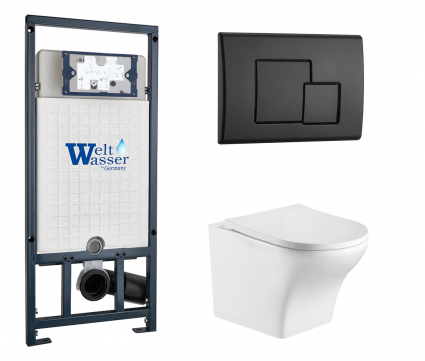 Комплект 3 в 1 инсталляция WeltWasser WW Marberg 507 + Подвесной унитаз WeltWasser Odenbach 004 GL-WT с кнопкой черной SE