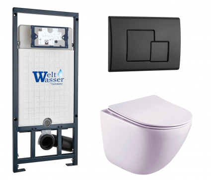Комплект 3 в 1 инсталляция WeltWasser WW Marberg 507 + Унитаз подвесной Esbano Lotus ESUPLOTUW с кнопкой черной SE