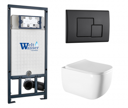 Комплект 3 в 1 инсталляция WeltWasser WW Marberg 507 + Унитаз подвесной Vincea Form VT1-35 с кнопкой черной SE