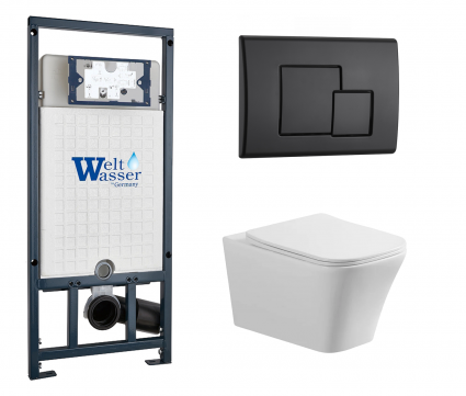 Комплект 3 в 1 инсталляция WeltWasser WW Marberg 507 + Унитаз подвесной Vincea Cool VT1-210 с кнопкой черной SE