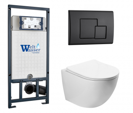 Комплект 3 в 1 инсталляция WeltWasser WW Marberg 507 + Унитаз подвесной SantiLine SL-5005 с кнопкой черной SE