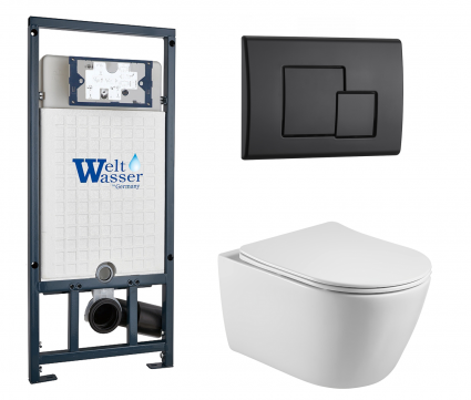 Комплект 3 в 1 инсталляция WeltWasser WW Marberg 507 + Унитаз подвесной Акватек Вега AQ1905-00 с кнопкой черной SE