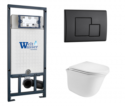 Комплект 3 в 1 инсталляция WeltWasser WW Marberg 507 + Подвесной унитаз WeltWasser Telbach 004 GL-WT с кнопкой черной SE