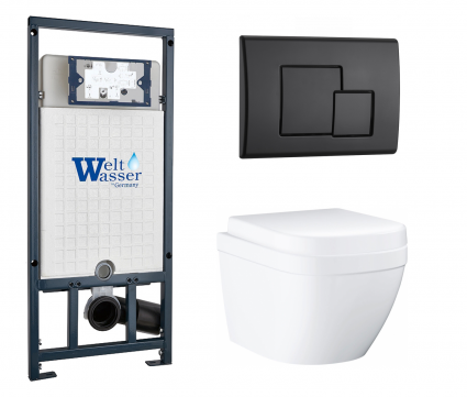 Комплект 3 в 1 инсталляция WeltWasser WW Marberg 507 + Унитаз подвесной Grohe Euro Ceramic 39206000 с кнопкой черной SE
