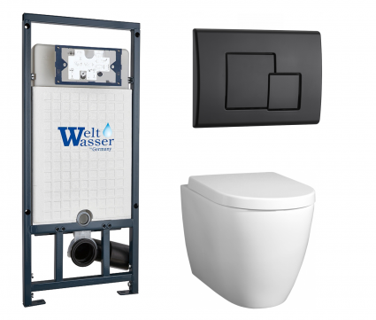 Комплект 3 в 1 инсталляция WeltWasser WW Marberg 507 + Унитаз подвесной BelBagno Marino с кнопкой черной SE