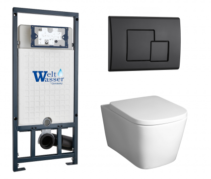 Комплект 3 в 1 инсталляция WeltWasser WW Marberg 507 + Унитаз подвесной BelBagno Albano BB120CHR с кнопкой черной SE