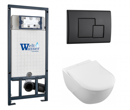 Комплект 3 в 1 инсталляция WeltWasser WW Marberg 507 + Унитаз подвесной Villeroy & Boch Subway 2.0 5614R201 с кнопкой черной SE