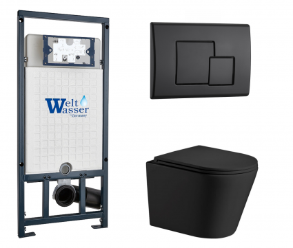 Комплект 3 в 1 инсталляция WeltWasser WW Marberg 507 + Подвесной унитаз WeltWasser Salzbach 043 MT-BL черный с кнопкой черной SE
