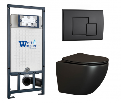 Комплект 3 в 1 инсталляция WeltWasser WW Marberg 507 + Унитаз подвесной Ceramica Nova Metropol CN4002MB черный с кнопкой черной SE