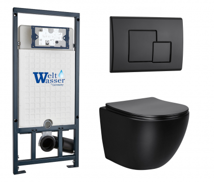 Комплект 3 в 1 инсталляция WeltWasser WW Marberg 507 + Унитаз подвесной Vincea Globo VT1-14MB черный с кнопкой черной SE