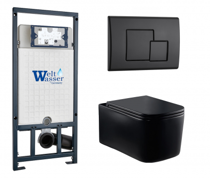 Комплект 3 в 1 инсталляция WeltWasser WW Marberg 507 + Унитаз подвесной Vincea Ultra Rimless VT1-32MB черный с кнопкой черной SE