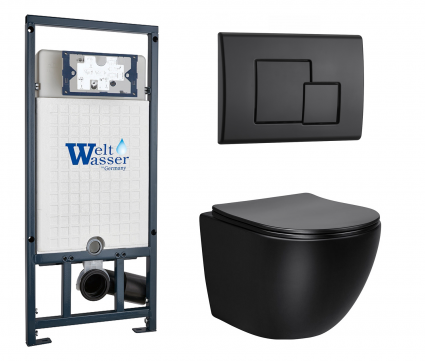 Комплект 3 в 1 инсталляция WeltWasser WW Marberg 507 + Унитаз подвесной Vincea Globo VT1-14SMB черный с кнопкой черной SE