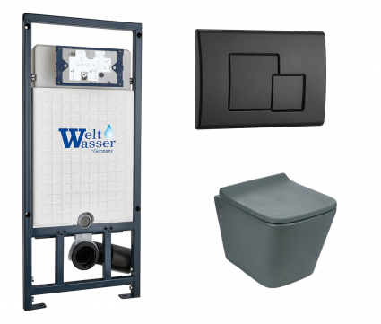 Комплект 3 в 1 инсталляция WeltWasser WW Marberg 507 + Унитаз подвесной Weltwasser WW SK Gelbach 041 MT-GR серый с кнопкой черной SE