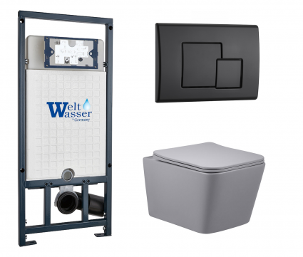 Комплект 3 в 1 инсталляция WeltWasser WW Marberg 507 + Унитаз подвесной Vincea Q-Line VT1-12MG серый с кнопкой черной SE