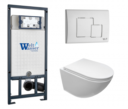 Комплект 3 в 1 инсталляция WeltWasser WW Marberg 507 + Подвесной унитаз CeruttiSpa Sella aria CT7183 с кнопкой белой SE