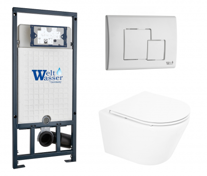 Комплект 3 в 1 инсталляция WeltWasser WW Marberg 507 + Подвесной унитаз BelBagno Tre BB8001CHR/SC с кнопкой белой SE