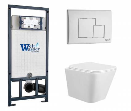 Комплект 3 в 1 инсталляция WeltWasser WW Marberg 507 + Подвесной унитаз Taliente Correto CR25200 с кнопкой белой SE