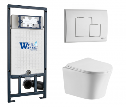Комплект 3 в 1 инсталляция WeltWasser WW Marberg 507 + Подвесной унитаз CeruttiSpa Adige Aria CT7837 с кнопкой белой SE