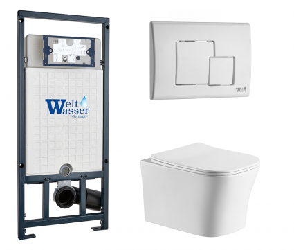 Комплект 3 в 1 инсталляция WeltWasser WW Marberg 507 + Подвесной унитаз CeruttiSpa Marmolada aria CT7778 с кнопкой белой SE