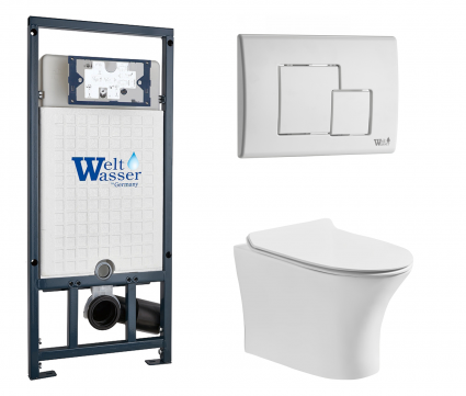 Комплект 3 в 1 инсталляция WeltWasser WW Marberg 507 + Подвесной унитаз CeruttiSpa Bernina aria CT7191 с кнопкой белой SE
