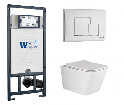 Комплект 3 в 1 инсталляция WeltWasser WW Marberg 507 + Подвесной унитаз Ceramica Nova Metric Rimless CN3007 с кнопкой белой SE