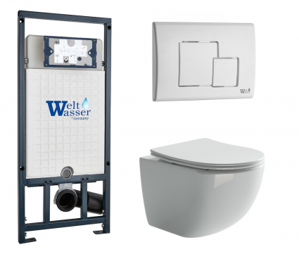 Комплект 3 в 1 инсталляция WeltWasser WW Marberg 507 + Подвесной унитаз Ceramica Nova Forma CN3009 с кнопкой белой SE